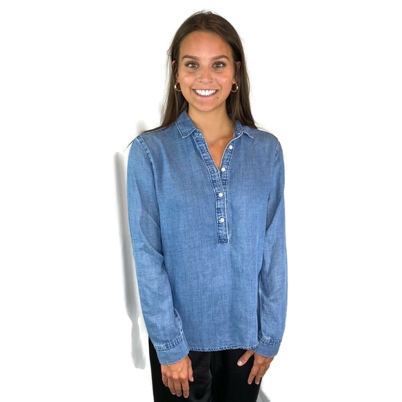 Ann Taylor Tops - Ann Taylor Loft Blue Soft Denim Tunic front buttons With Collar Small